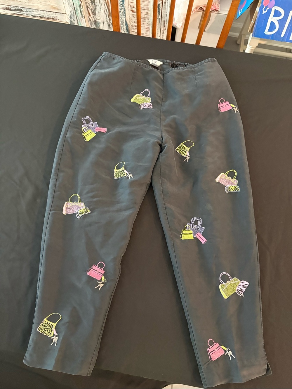 SLB Petite Purse Embroidered, 100% Silk loose fit women’s pants size 14P
